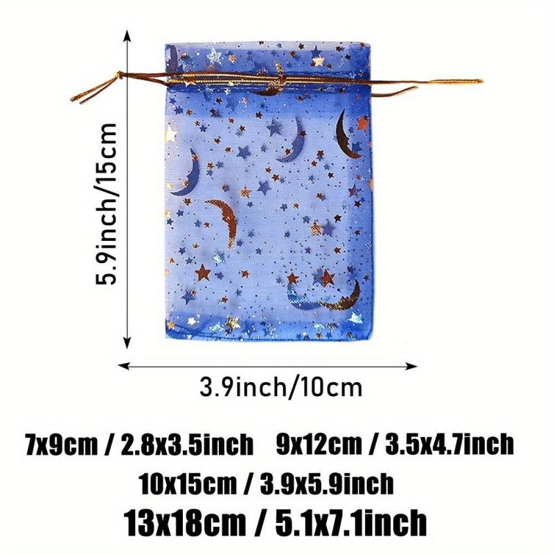 100pcs Moon Star Organza Bag for Jewelry Candy Party Favors Mixed Colors