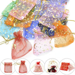 100pcs Moon Star Organza Bag for Jewelry Candy Party Favors Mixed Colors