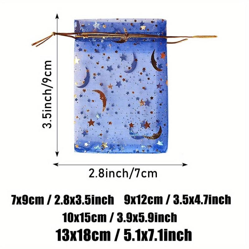 100pcs Moon Star Organza Bag for Jewelry Candy Party Favors Mixed Colors