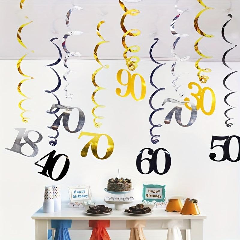 6pcs Happy Birthday Number Spiral 18 21 30 40 50 60 70 80 90