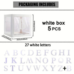 5pcs Transparent Balloon Boxes With 27 Letters Clear Block Boxes Backdrop