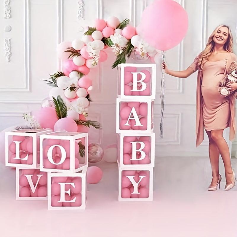 5pcs Transparent Balloon Boxes With 27 Letters Clear Block Boxes Backdrop
