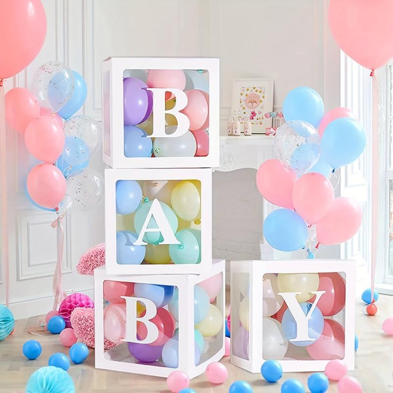 5pcs Transparent Balloon Boxes With 27 Letters Clear Block Boxes Backdrop