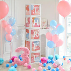 5pcs Transparent Balloon Boxes With 27 Letters Clear Block Boxes Backdrop