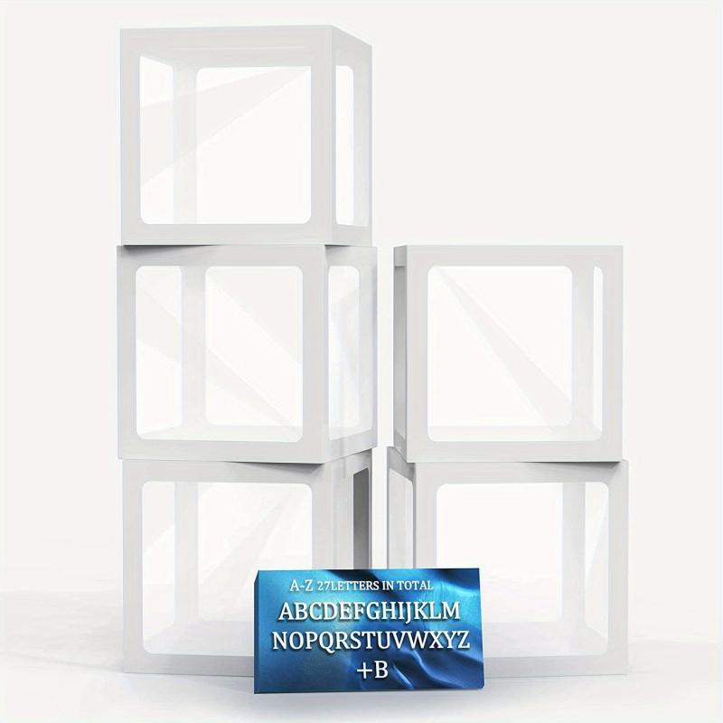 5pcs Transparent Balloon Boxes With 27 Letters Clear Block Boxes Backdrop