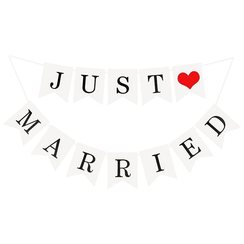 Vintage Just Married Bunting Banner Bridal Shower Photo Props