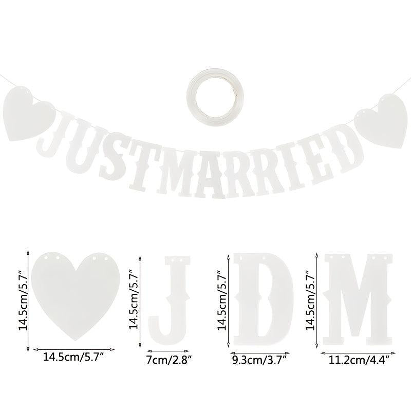 Vintage Just Married Bunting Banner Bridal Shower Photo Props