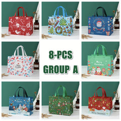 8PCS Christmas Gift Bags Reusable Tote Bags with Handles