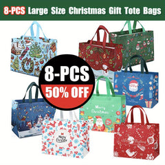 8PCS Christmas Gift Bags Reusable Tote Bags with Handles