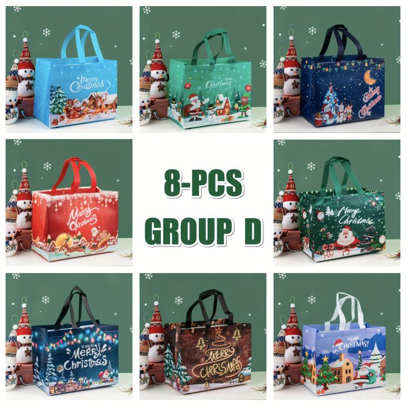 8PCS Christmas Gift Bags Reusable Tote Bags with Handles