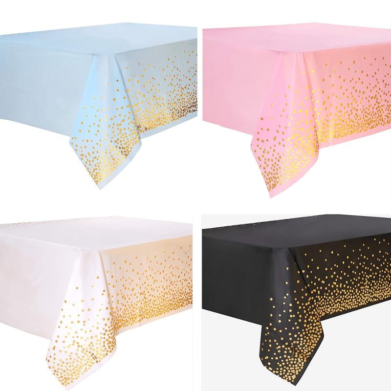 Golden Foil Dot Birthday Tablecloth Disposable Rectangle Table Cover for Party