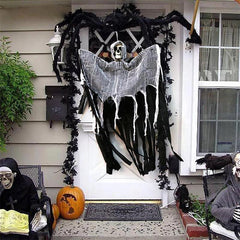 Haunted House Door Hanging Skull Gauze Ghost Face Halloween Decoration