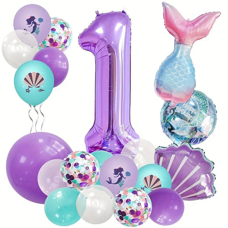 25pcs Little Mermaid Birthday Balloons Under the Sea Theme Decorations