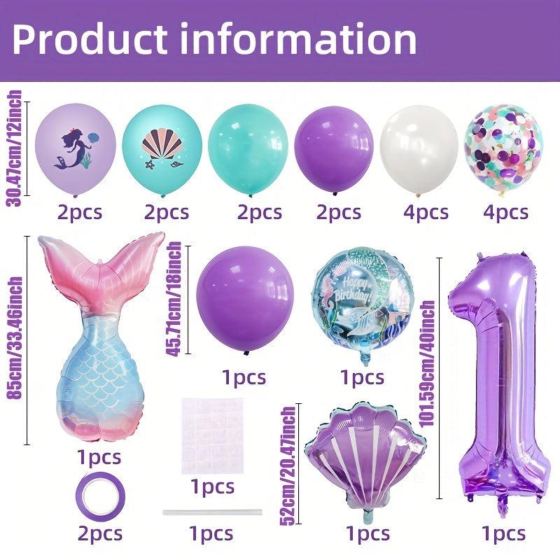 25pcs Little Mermaid Birthday Balloons Under the Sea Theme Decorations