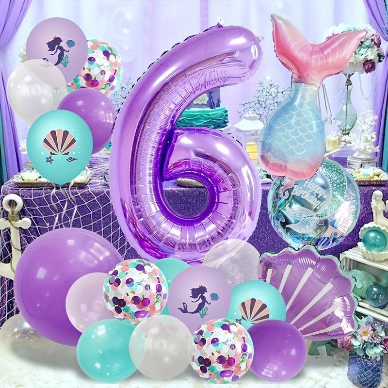 25pcs Little Mermaid Birthday Balloons Under the Sea Theme Decorations