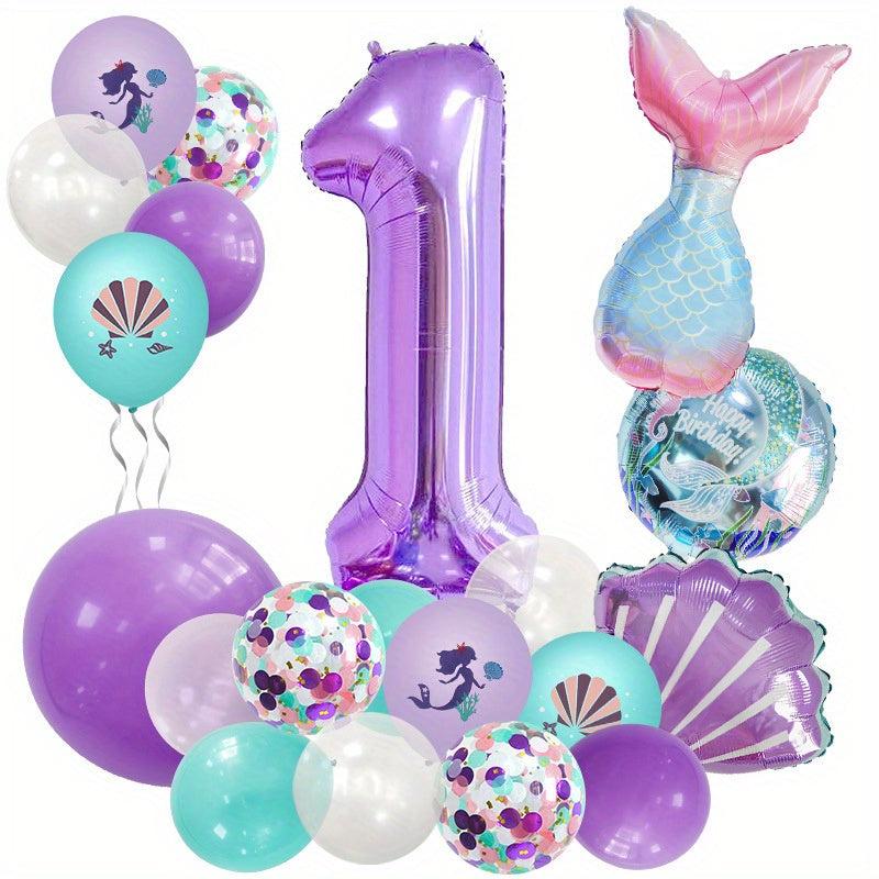 25pcs Little Mermaid Birthday Balloons Under the Sea Theme Decorations