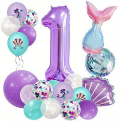 25pcs Little Mermaid Birthday Balloons Under the Sea Theme Decorations