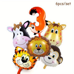 6pcs Jungle Animal Monkey Lion Balloons Set Foil Number Happy Birthday Party Dec