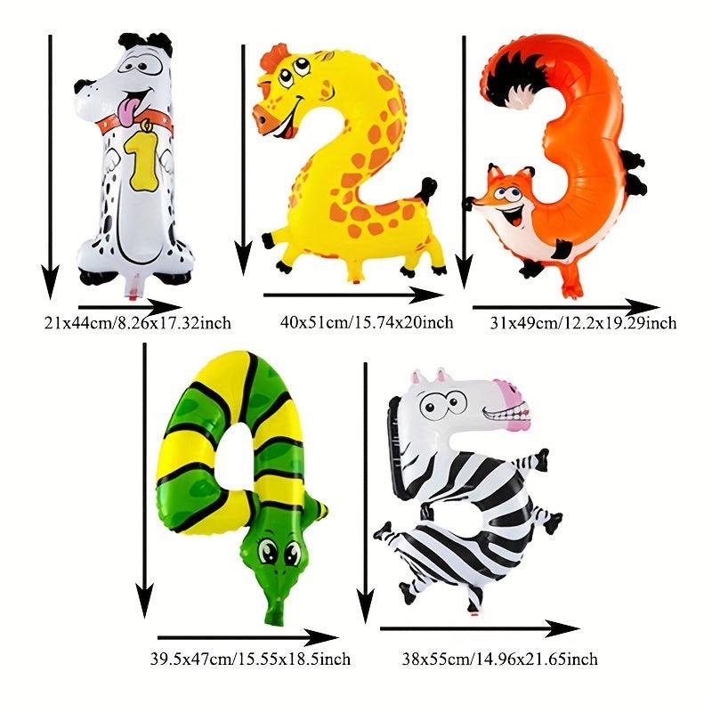 6pcs Jungle Animal Monkey Lion Balloons Set Foil Number Happy Birthday Party Dec