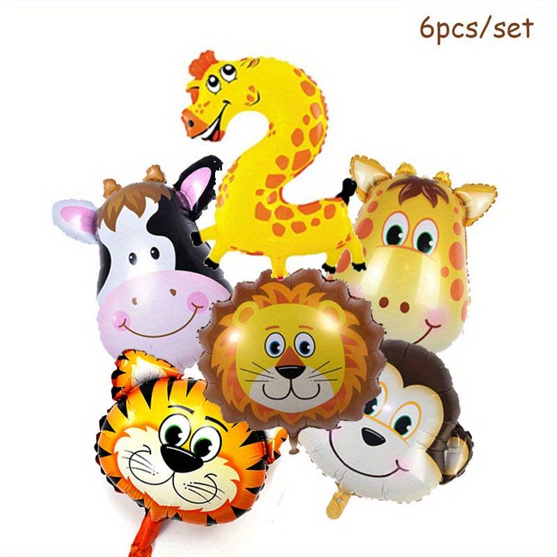 6pcs Jungle Animal Monkey Lion Balloons Set Foil Number Happy Birthday Party Dec