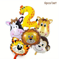 6pcs Jungle Animal Monkey Lion Balloons Set Foil Number Happy Birthday Party Dec