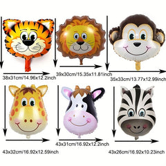6pcs Jungle Animal Monkey Lion Balloons Set Foil Number Happy Birthday Party Dec