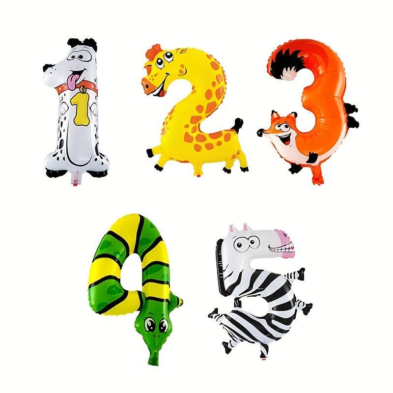 6pcs Jungle Animal Monkey Lion Balloons Set Foil Number Happy Birthday Party Dec