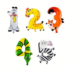 6pcs Jungle Animal Monkey Lion Balloons Set Foil Number Happy Birthday Party Dec