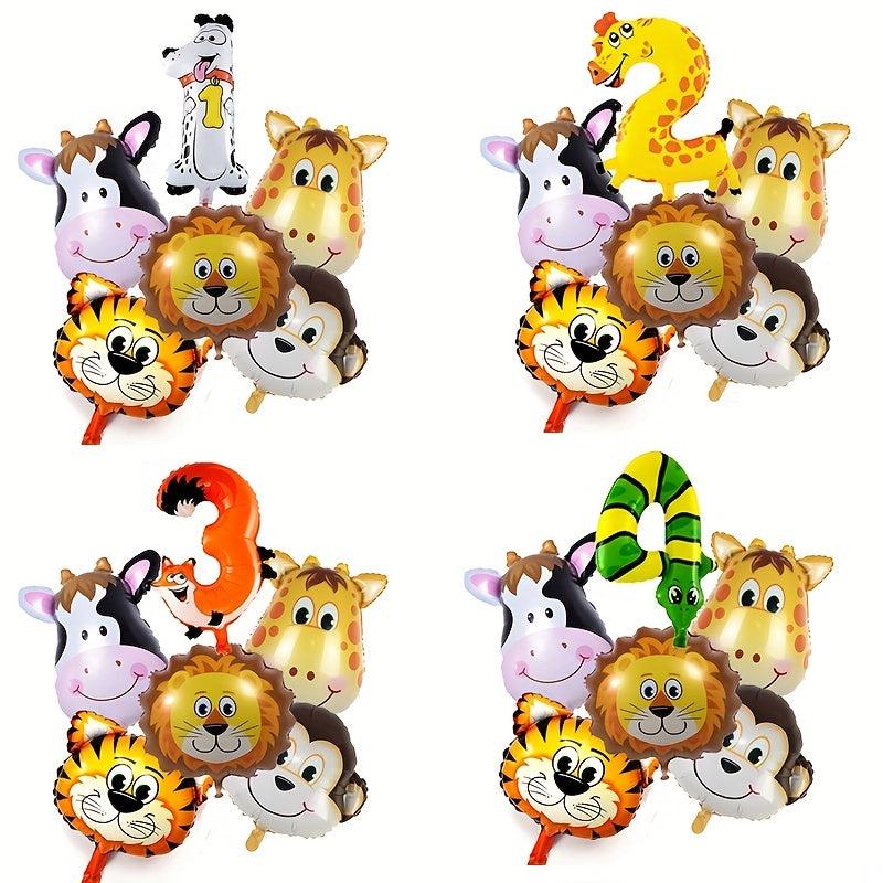 6pcs Jungle Animal Monkey Lion Balloons Set Foil Number Happy Birthday Party Dec