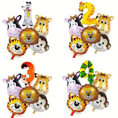 6pcs Jungle Animal Monkey Lion Balloons Set Foil Number Happy Birthday Party Dec