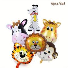 6pcs Jungle Animal Monkey Lion Balloons Set Foil Number Happy Birthday Party Dec