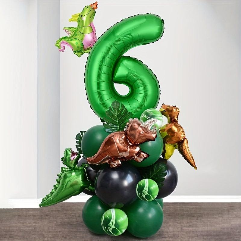 26pcs Green Dino Birthday Party Balloon Set with Glue for Baby Shower