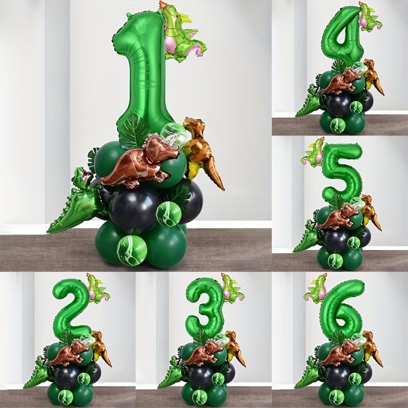 26pcs Green Dino Birthday Party Balloon Set with Glue for Baby Shower