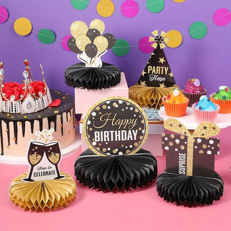 8 Pcs Golden Birthday Decorations Table Centerpieces Honeycomb