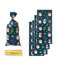 50pcs Christmas Candy Treat Bags 4 Styles Santa Snowman With Twist Ties