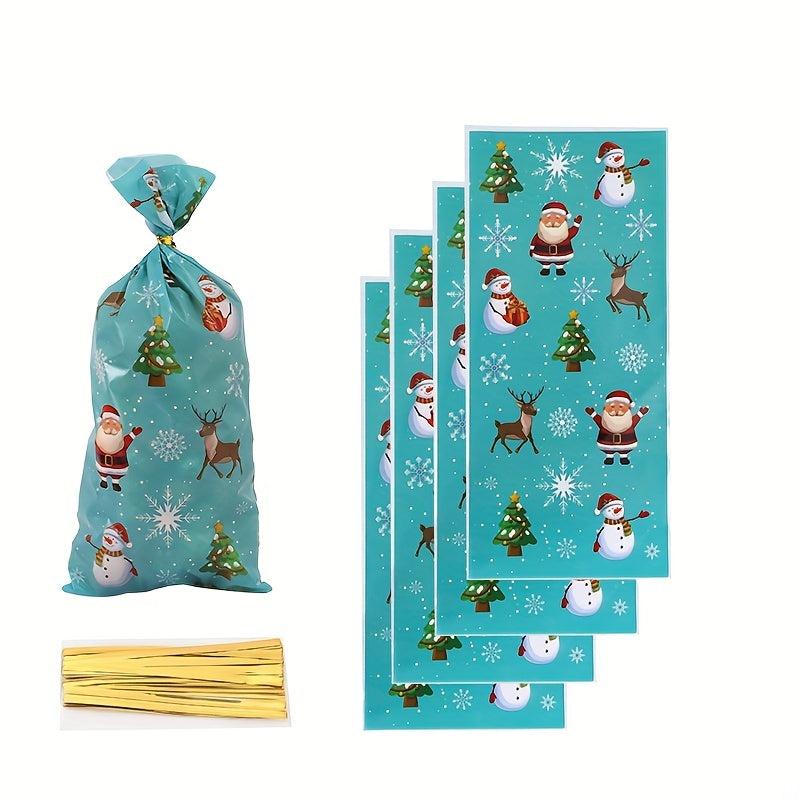 50pcs Christmas Candy Treat Bags 4 Styles Santa Snowman With Twist Ties