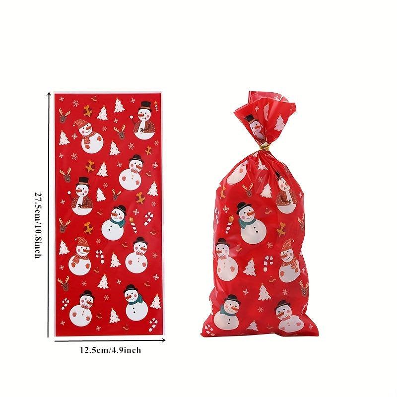 50pcs Christmas Candy Treat Bags 4 Styles Santa Snowman With Twist Ties