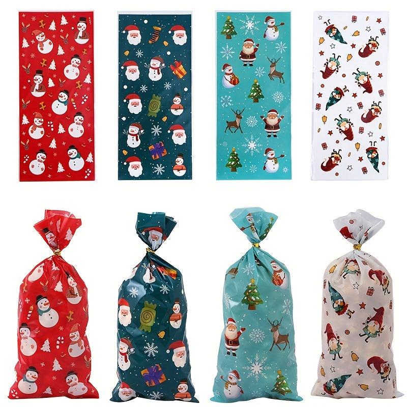 50pcs Christmas Candy Treat Bags 4 Styles Santa Snowman With Twist Ties