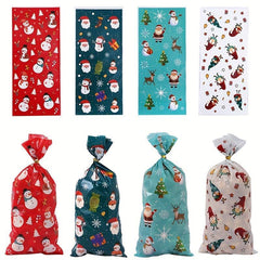 50pcs Christmas Candy Treat Bags 4 Styles Santa Snowman With Twist Ties