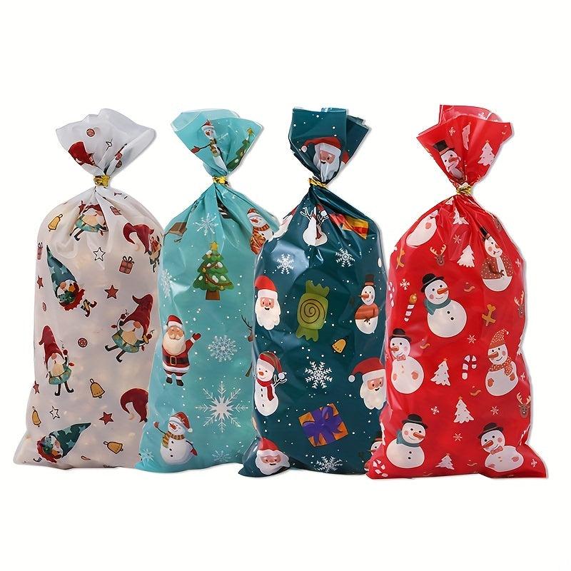 50pcs Christmas Candy Treat Bags 4 Styles Santa Snowman With Twist Ties
