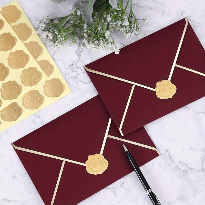 50pcs Golden Embossed Wax Seal Heart Envelope Seals Wedding Invitations