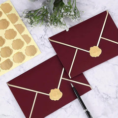 50pcs Golden Embossed Wax Seal Heart Envelope Seals Wedding Invitations