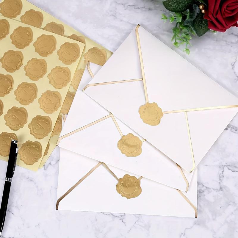 50pcs Golden Embossed Wax Seal Heart Envelope Seals Wedding Invitations