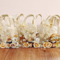 Clear Daisy Print PVC Gift Bag with Ribbon - Wedding Party Holiday Packaging