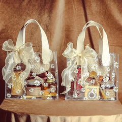 Clear Daisy Print PVC Gift Bag with Ribbon - Wedding Party Holiday Packaging