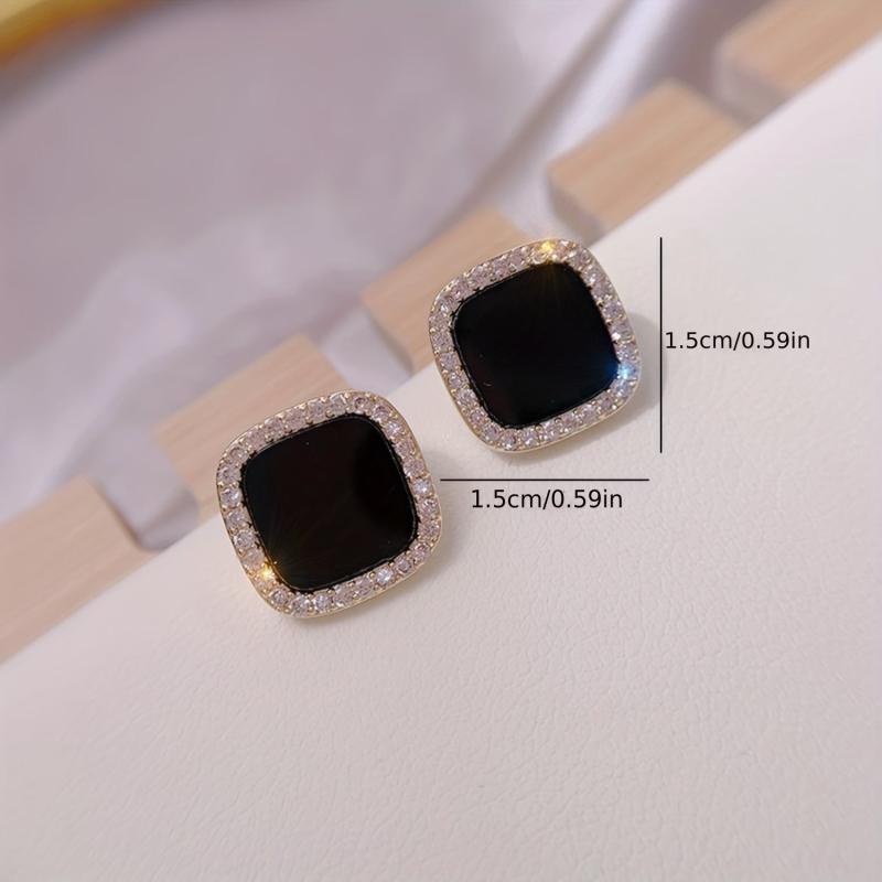 Square Rhinestone Stud Earrings for Women