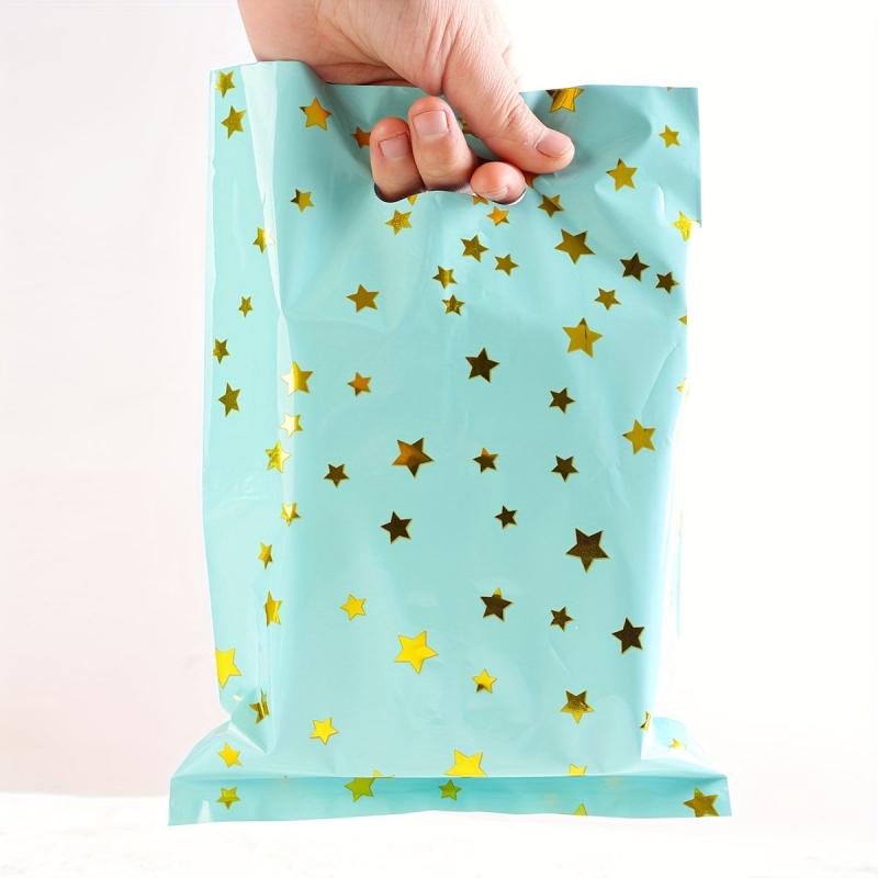 10pcs Golden Stars Plastic Favor Bags for Kids Birthday