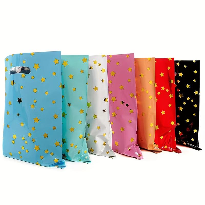 10pcs Golden Stars Plastic Favor Bags for Kids Birthday