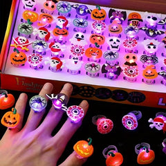 10pcs Halloween Glow Ring Set Glow Brooch Party Decoration Ring