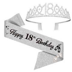 2pcs 18th Birthday Tiara and Sash Set Crown and Sash for Girls' Party Supplies